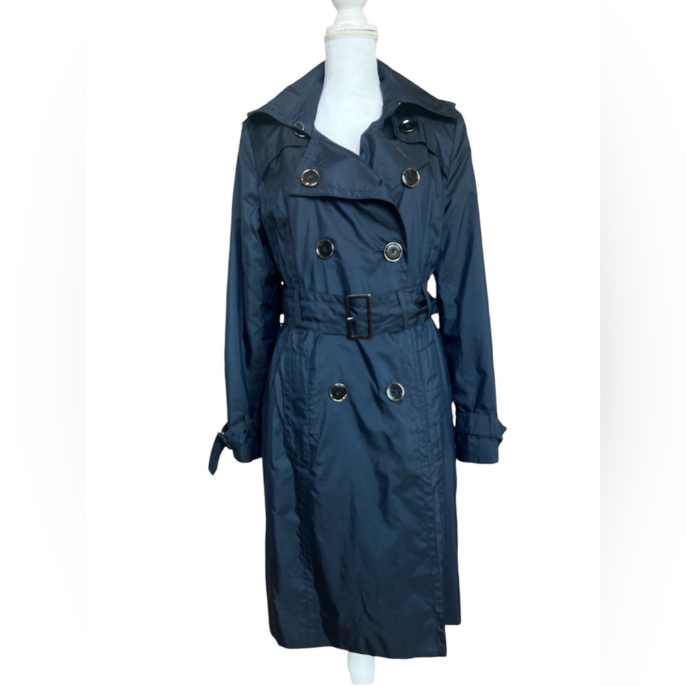 East 5th Trench Coat Women Size Medium Belted Double Breasted‎ Navy color